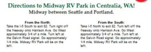 Midway RV Park I-5 Directions